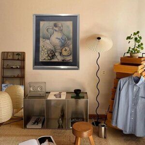 Vintage Fruit & Pitcher Watercolor STILL LIFE Painting Framed